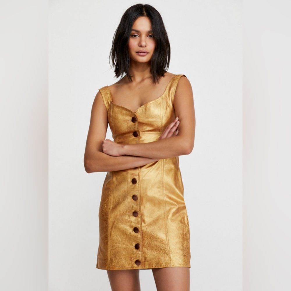 NWT Free People Goldie Mini Dress Cow Leather Sleeveless Size 8